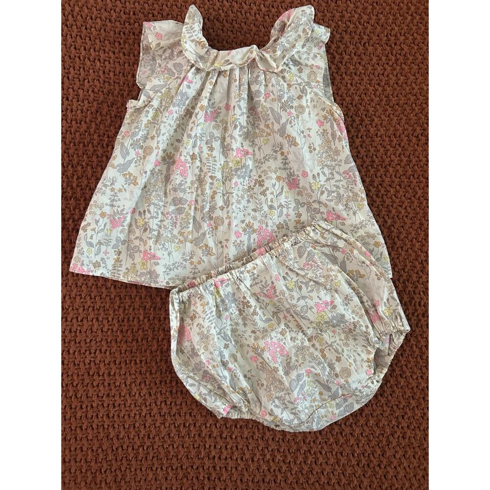 Bonpoint Baby Girl 2 Piece Floral Set Luxury 100% Cotton Made In Hungary